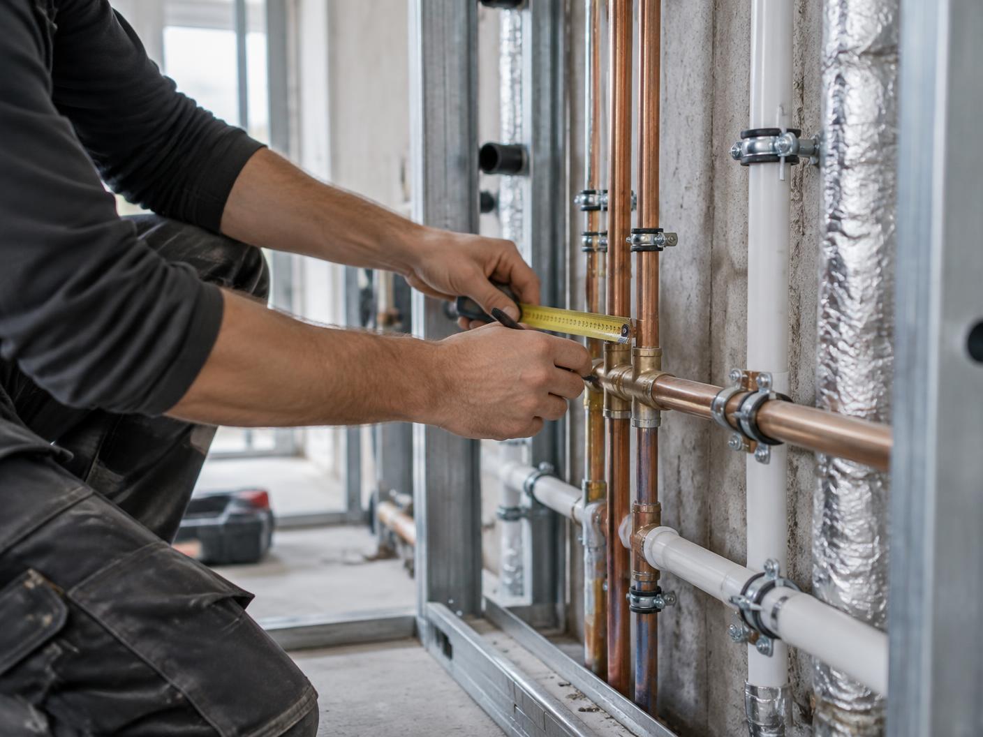 Fachgerechte Rohrinstallation in einem modernen Rohbau